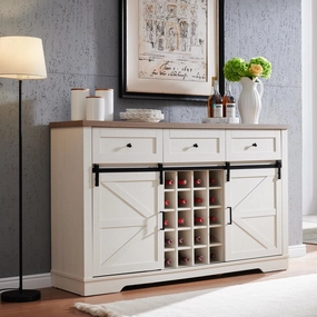 Streamdale Farmhouse Wine Bar Cabinet, Sliding Barn Door, Antique White