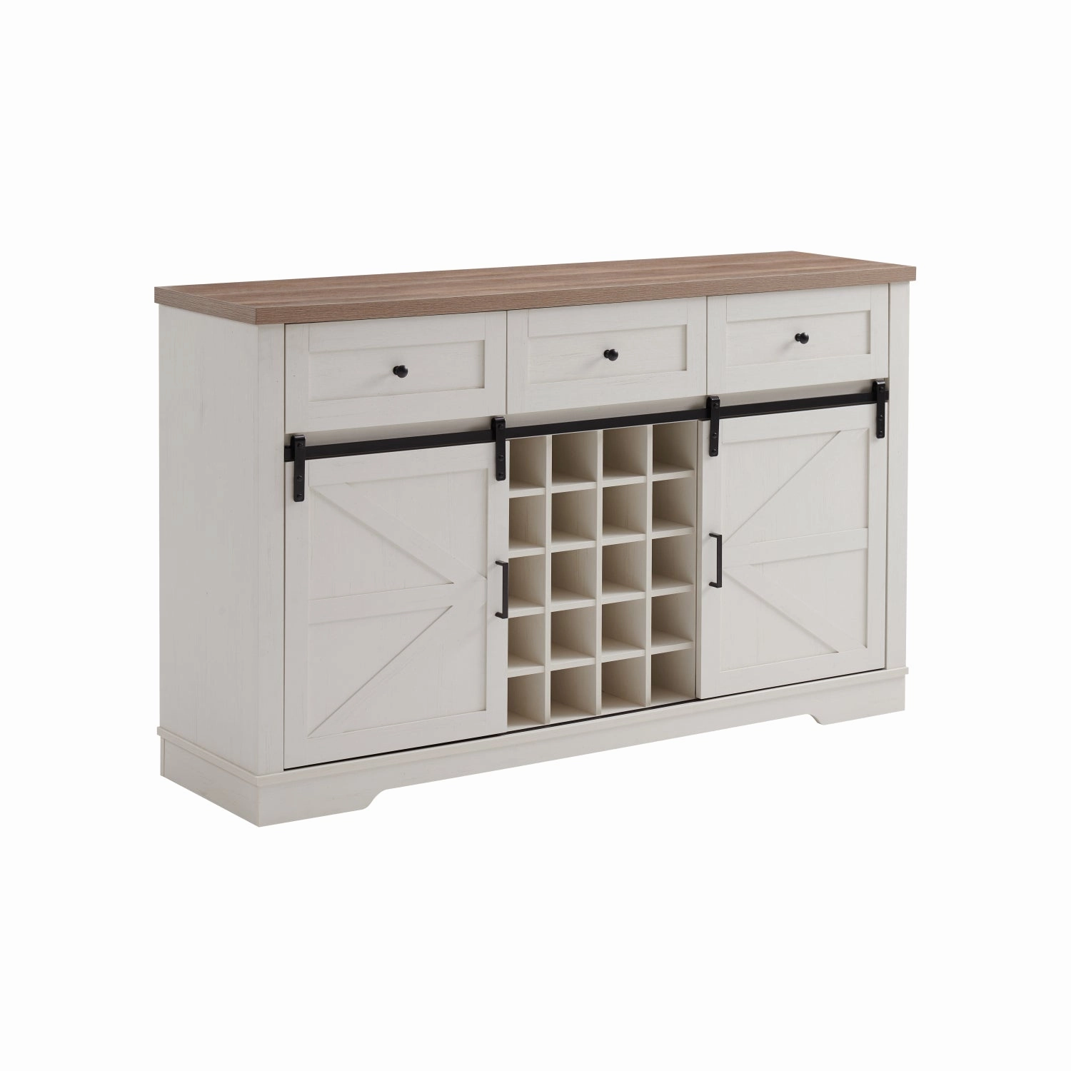 Streamdale Farmhouse Wine Bar Cabinet, Sliding Barn Door, Antique White
