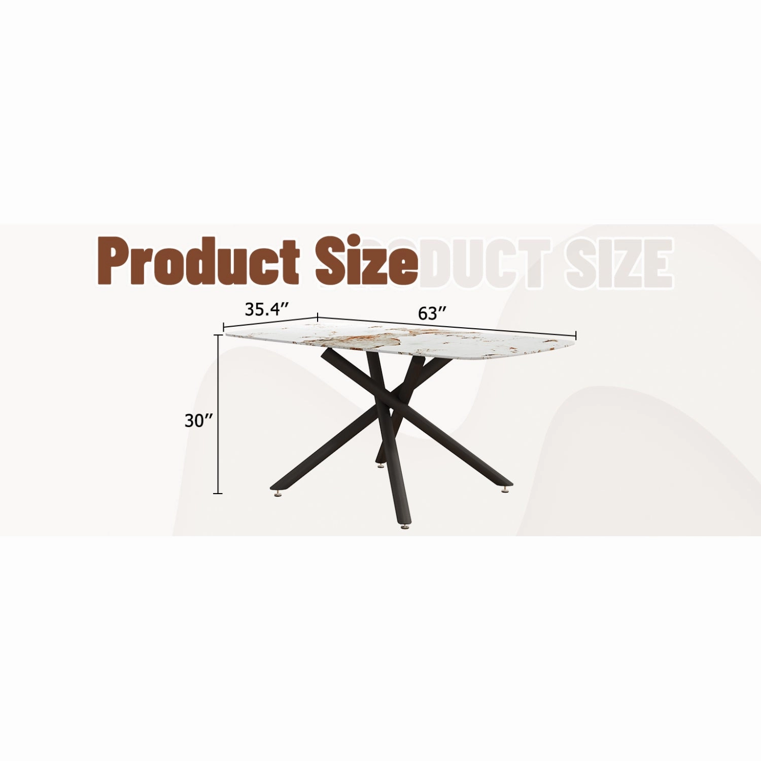 Streamdale Marble Glass Dining Table - Black Metal Legs