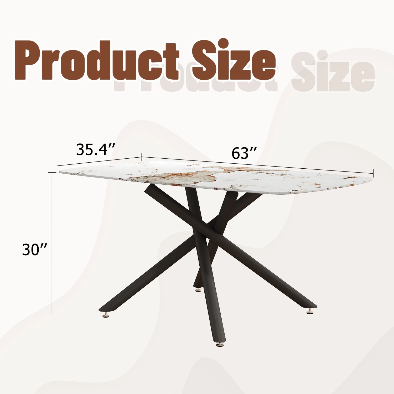 Streamdale Marble Glass Dining Table - Black Metal Legs