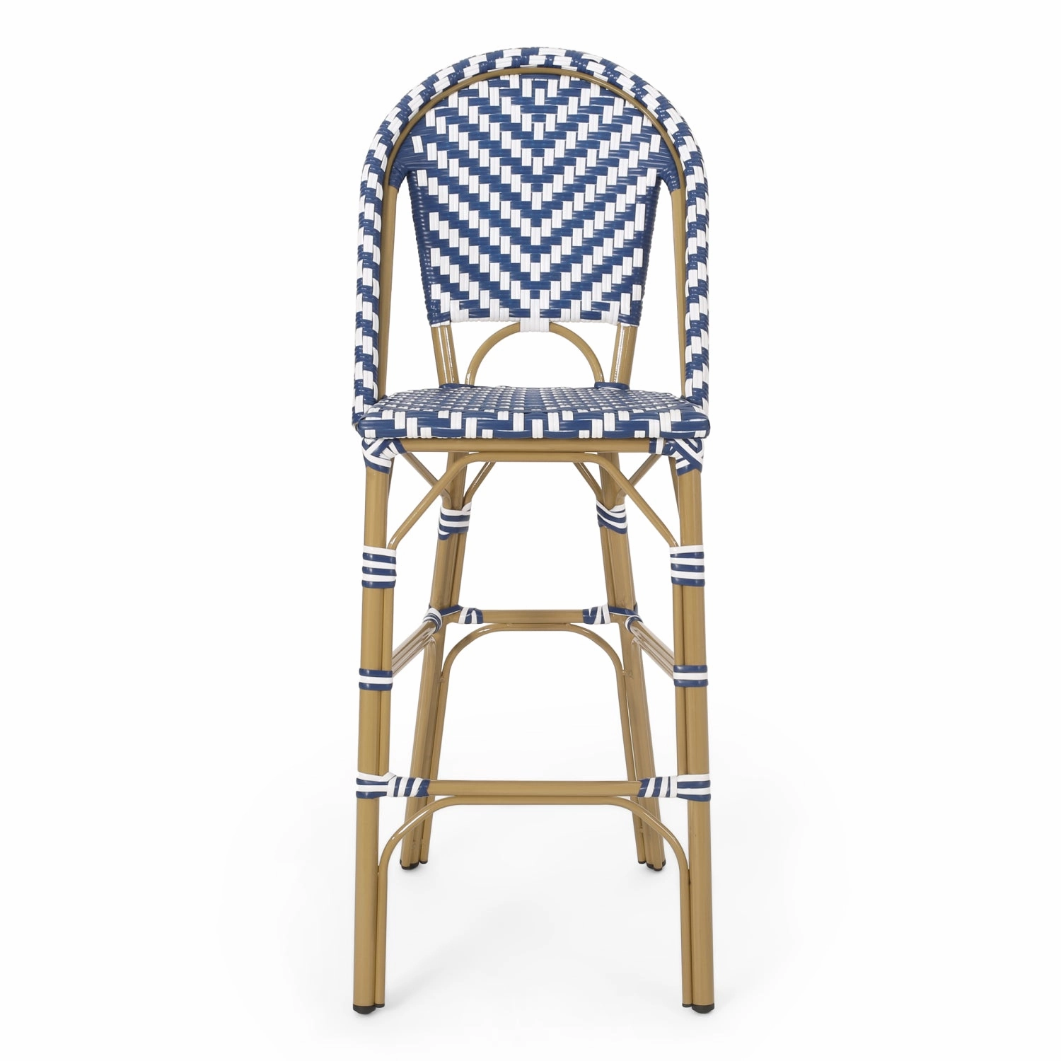 Streamdale Navy Blue/White Rattan Barstools (Set of 2)