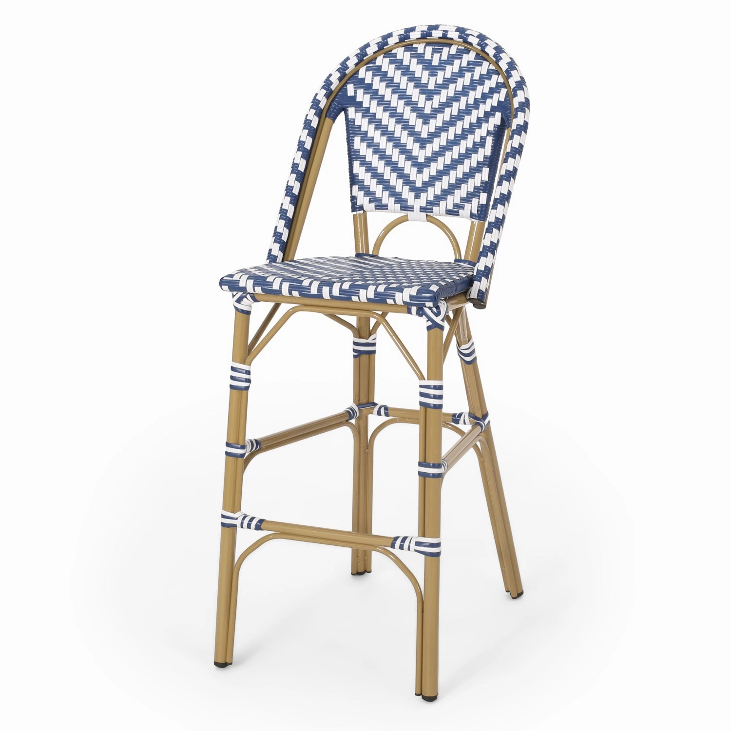 Streamdale Navy Blue/White Rattan Barstools (Set of 2)