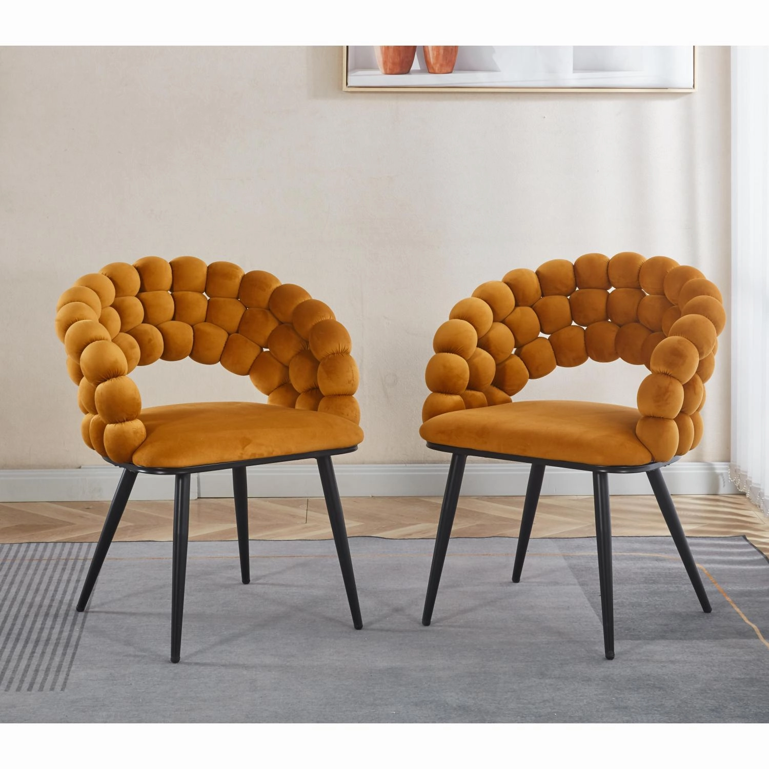Streamdale Orange Modern Chairs (Set of 2), Golden Legs