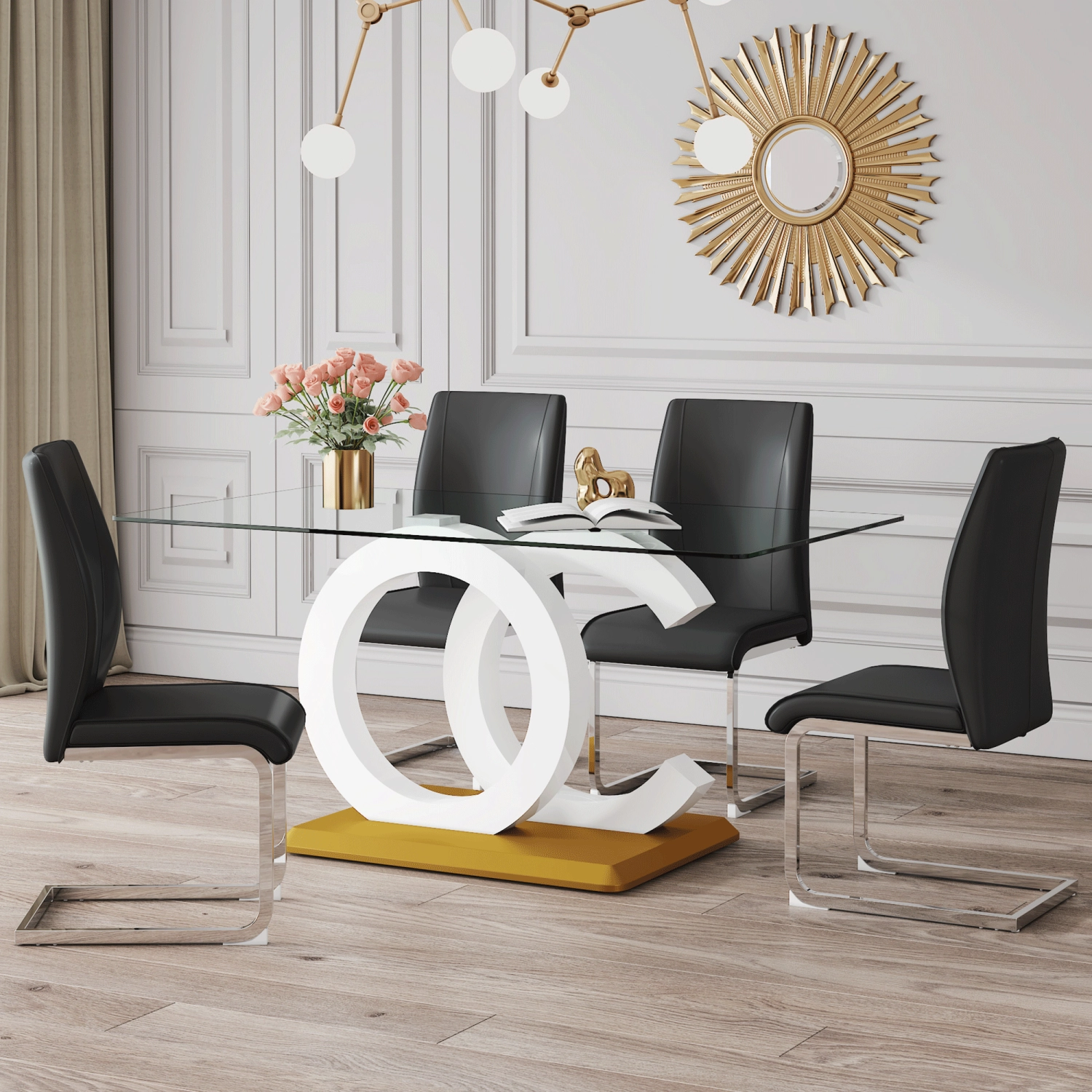 Streamdale Tempered Glass Dining Set with 4 Chairs