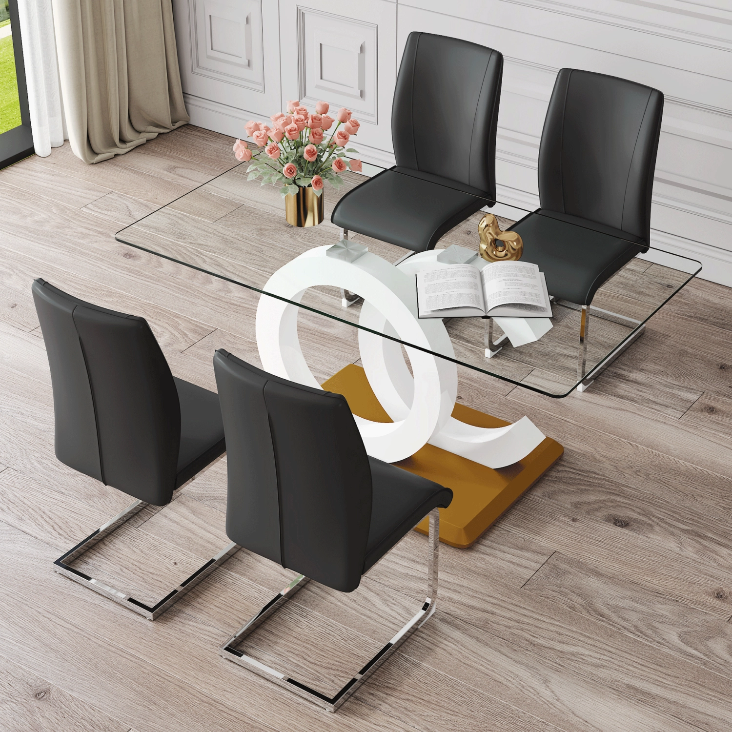 Streamdale Tempered Glass Dining Set with 4 Chairs