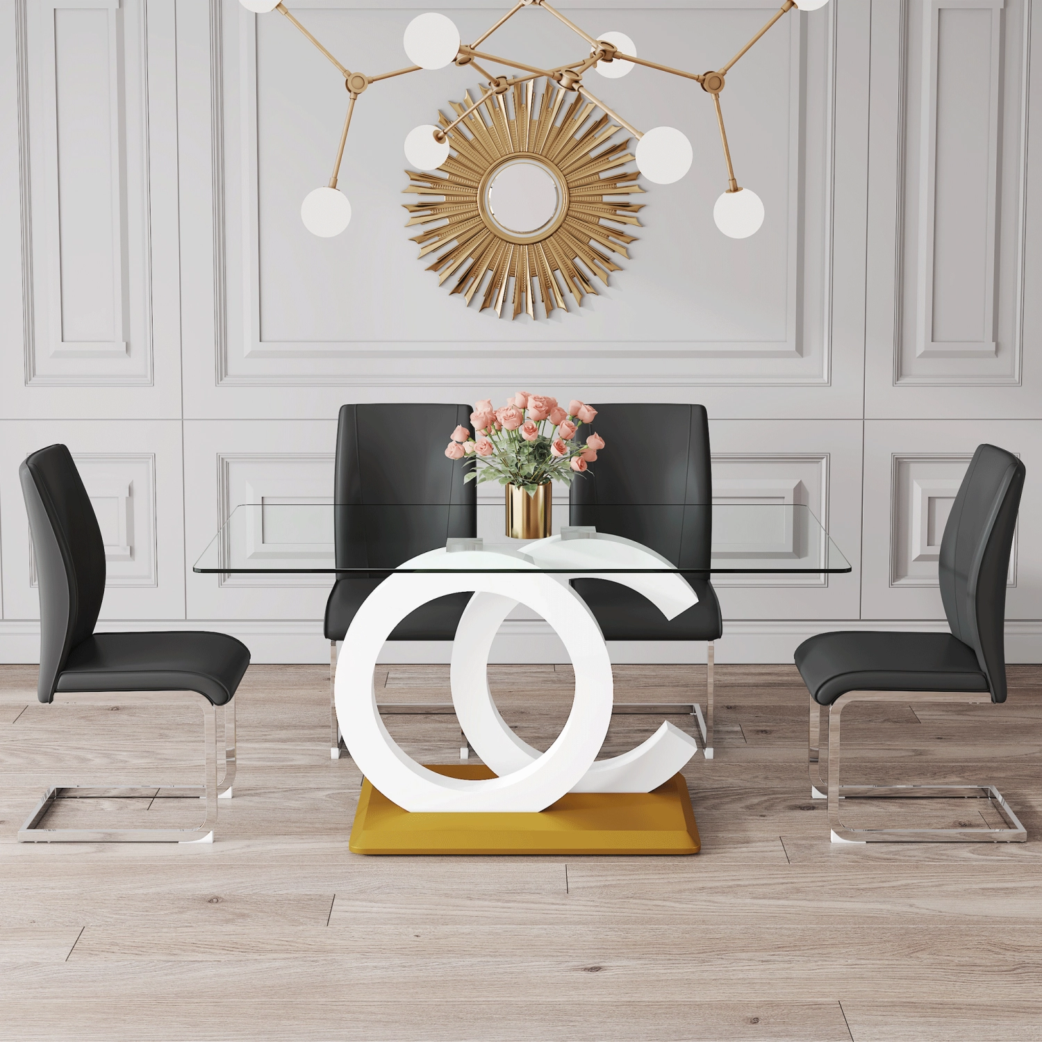 Streamdale Tempered Glass Dining Set with 4 Chairs