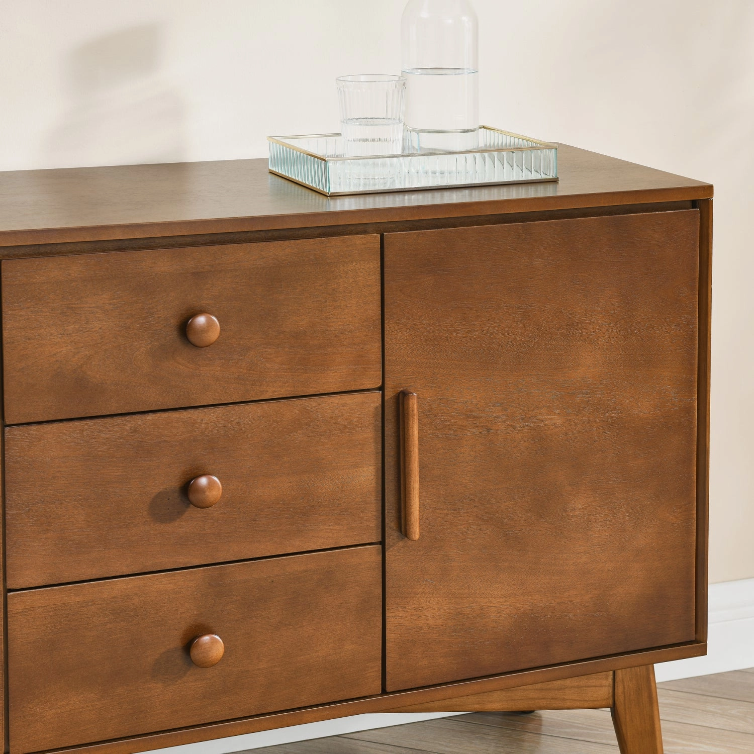 Streamdale Walnut Sideboard Buffet Cabinet - Mid Century Modern