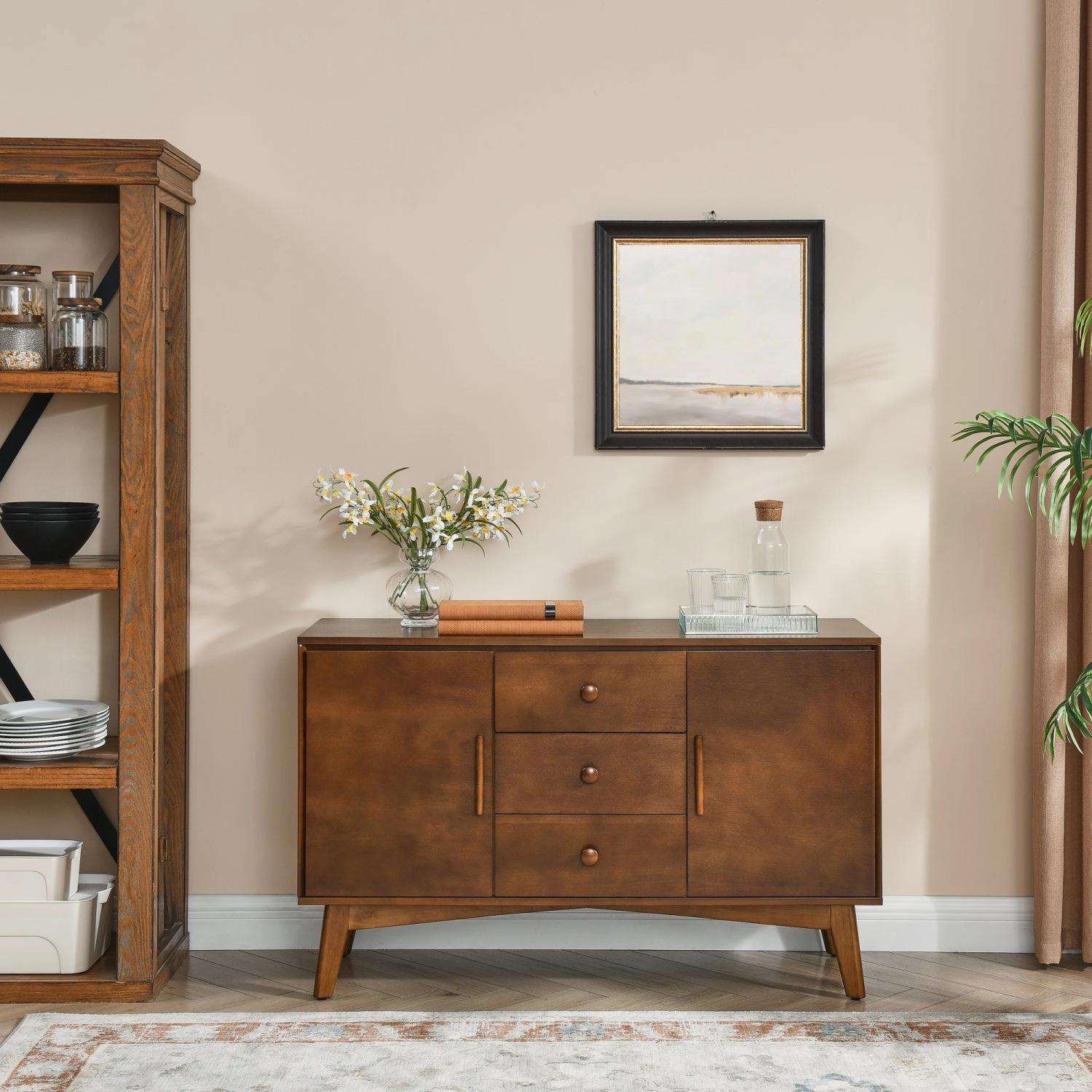 Streamdale Walnut Sideboard Buffet Cabinet - Mid Century Modern
