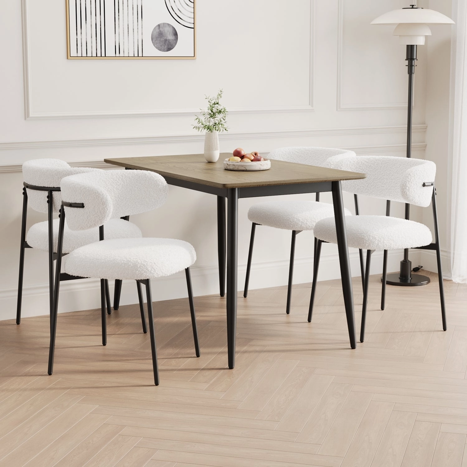 Streamdale Walnut Wood Grain Dining Set - 4 Piece, Black Metal Legs