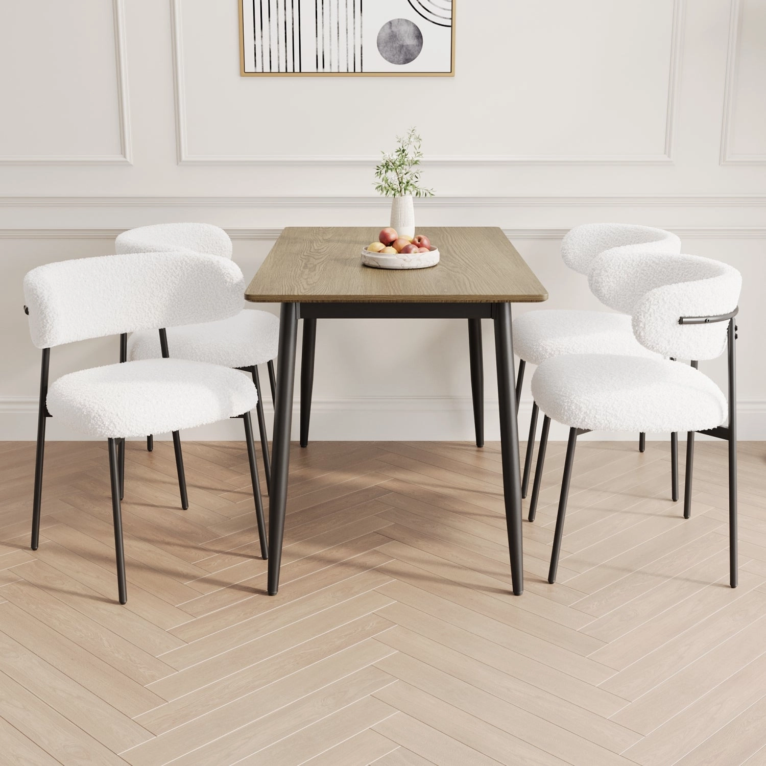 Streamdale Walnut Wood Grain Dining Set - 4 Piece, Black Metal Legs
