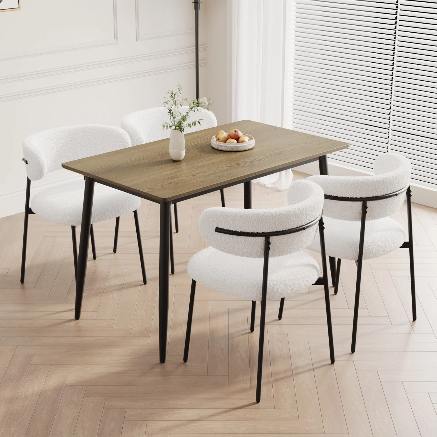 Streamdale Walnut Wood Grain Dining Set - 4 Piece, Black Metal Legs