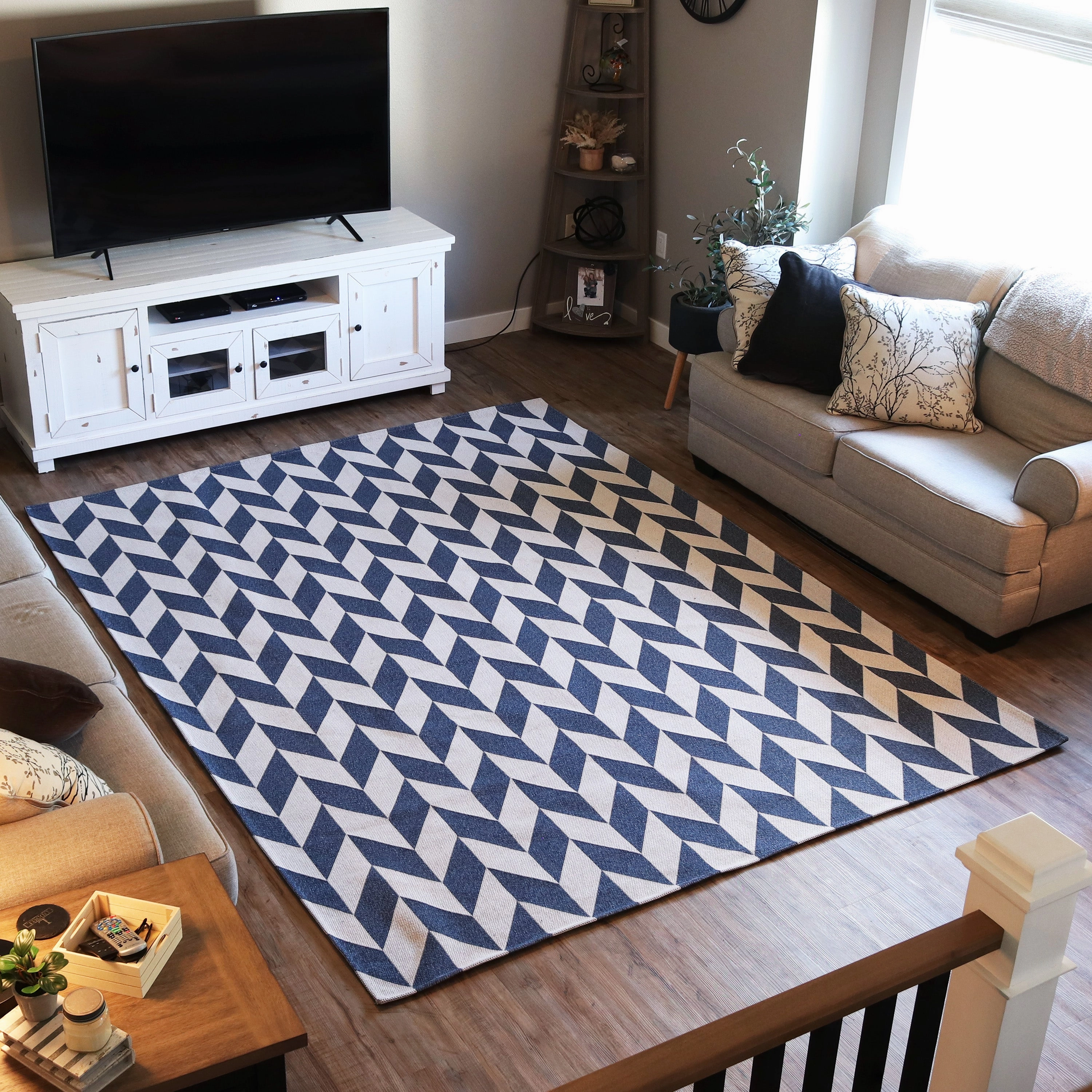 Sunnydaze Geometric Affinity Indoor Area Rug in Steel Blue - 8 Ft. x 10 Ft.