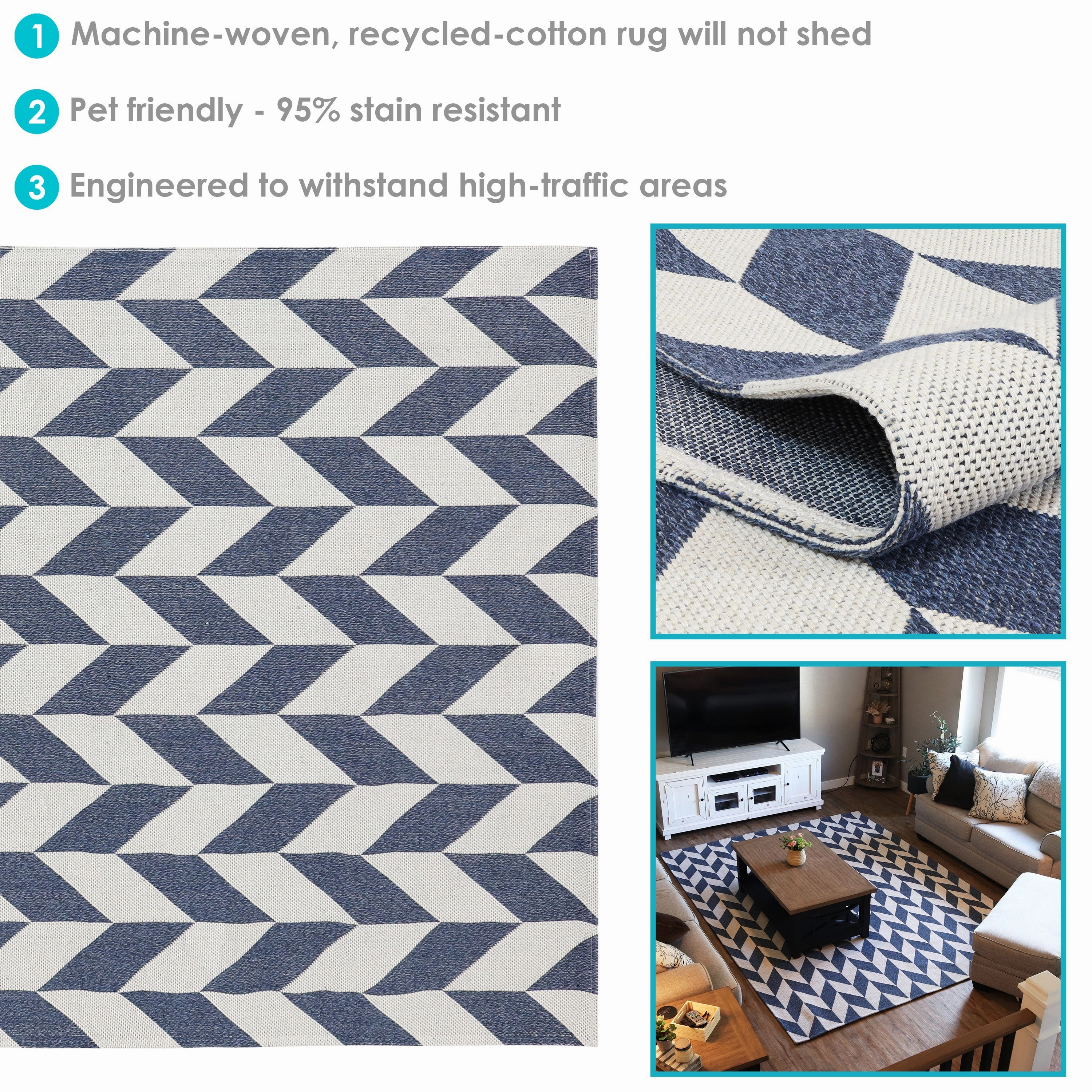 Sunnydaze Geometric Affinity Indoor Area Rug in Steel Blue - 8 Ft. x 10 Ft.