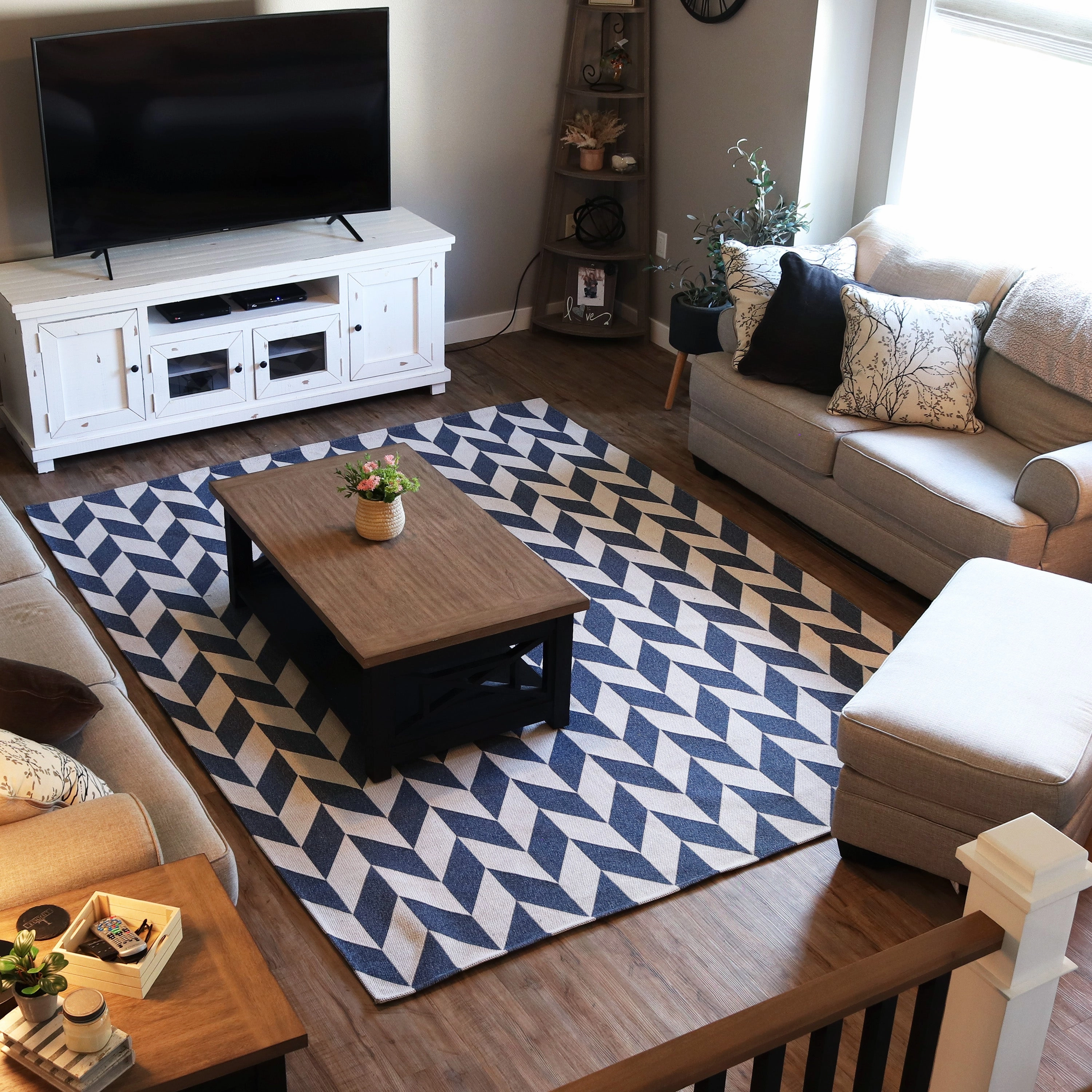Sunnydaze Geometric Affinity Indoor Area Rug in Steel Blue - 8 Ft. x 10 Ft.