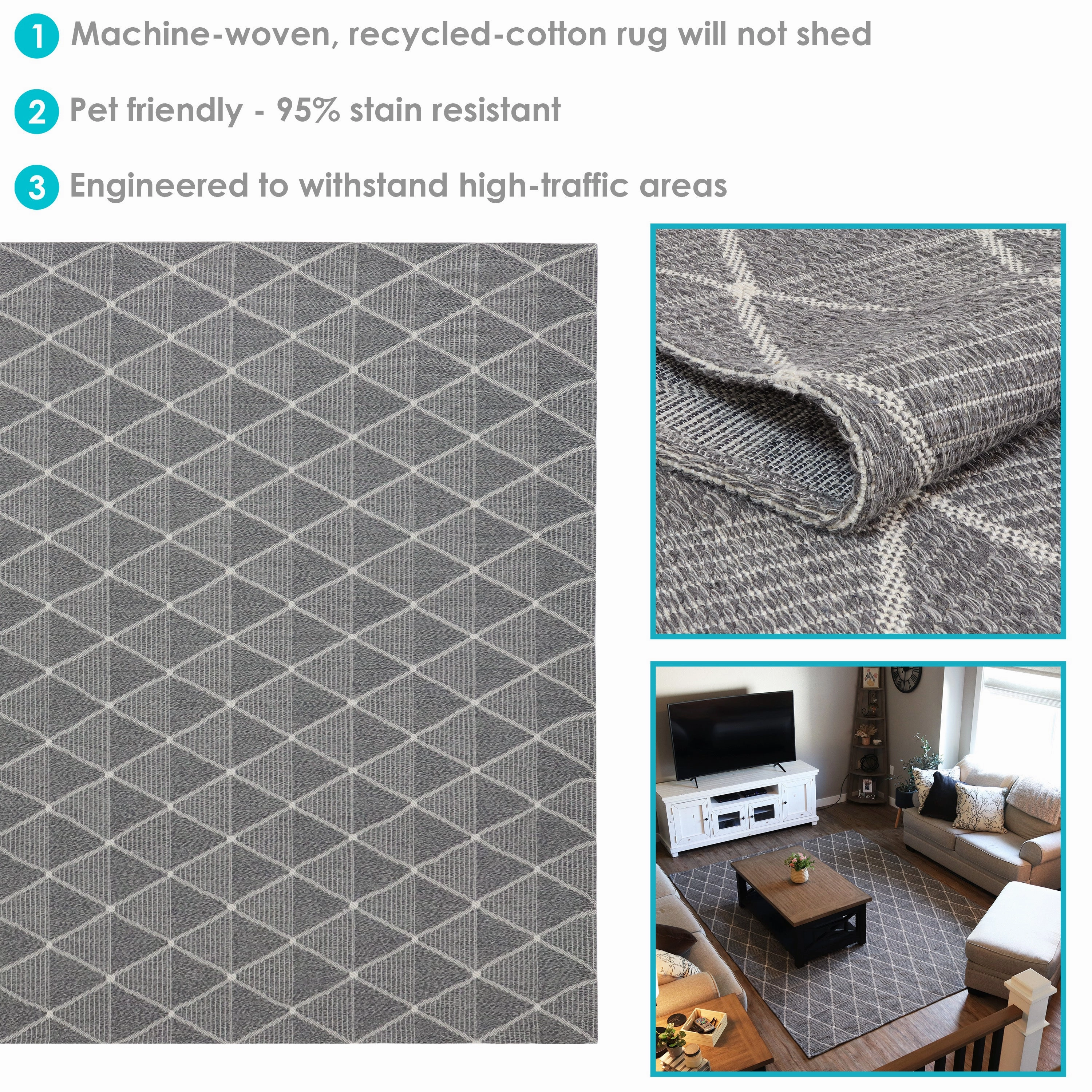 Sunnydaze Lattice Perfection Indoor Area Rug in Charcoal - 8 Ft. x 10 Ft.