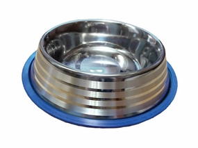 ThoozyPet Silver Stripe No-Tip Stainless Steel Dog Bowl